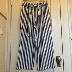 Zara Wide Leg High Waist Tie Lightweight Pants size Small, Blue & White Stripes